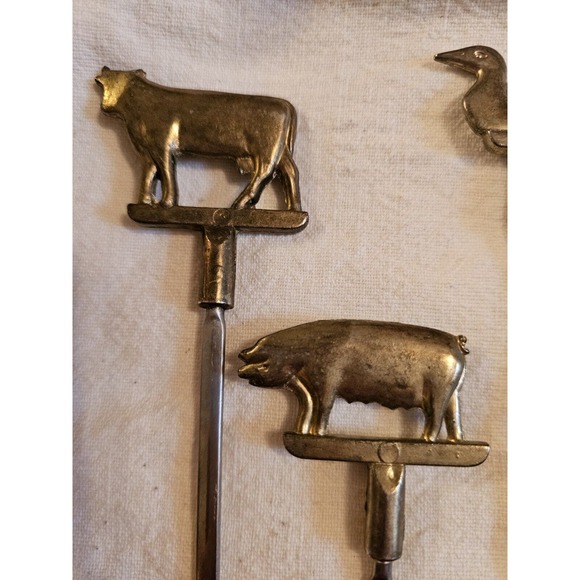 Set Of Four Brass And Stainless Steel Skewers Or Meat Identifiers Beef Pork... - Picture 6 of 9